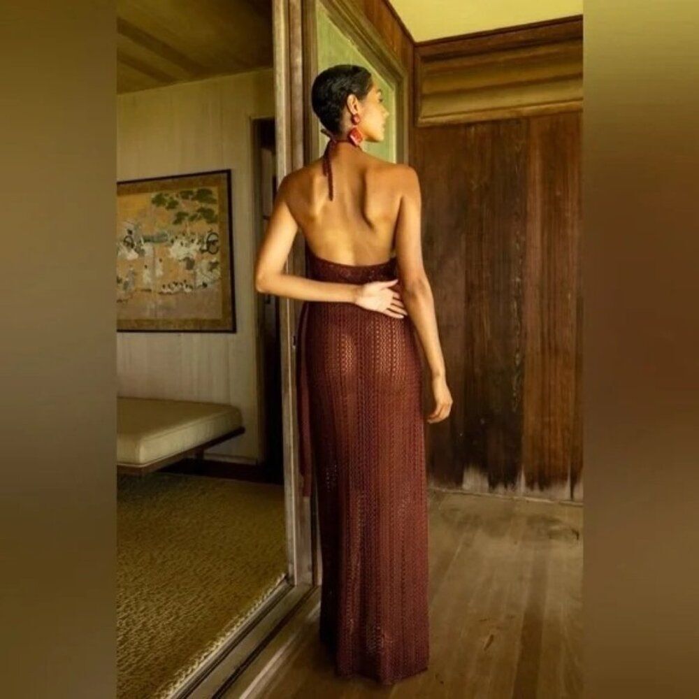 NWOT Savannah Morrow Kirra Top Crochet Halter in Cocoa Brown Small - Picture 4 of 10